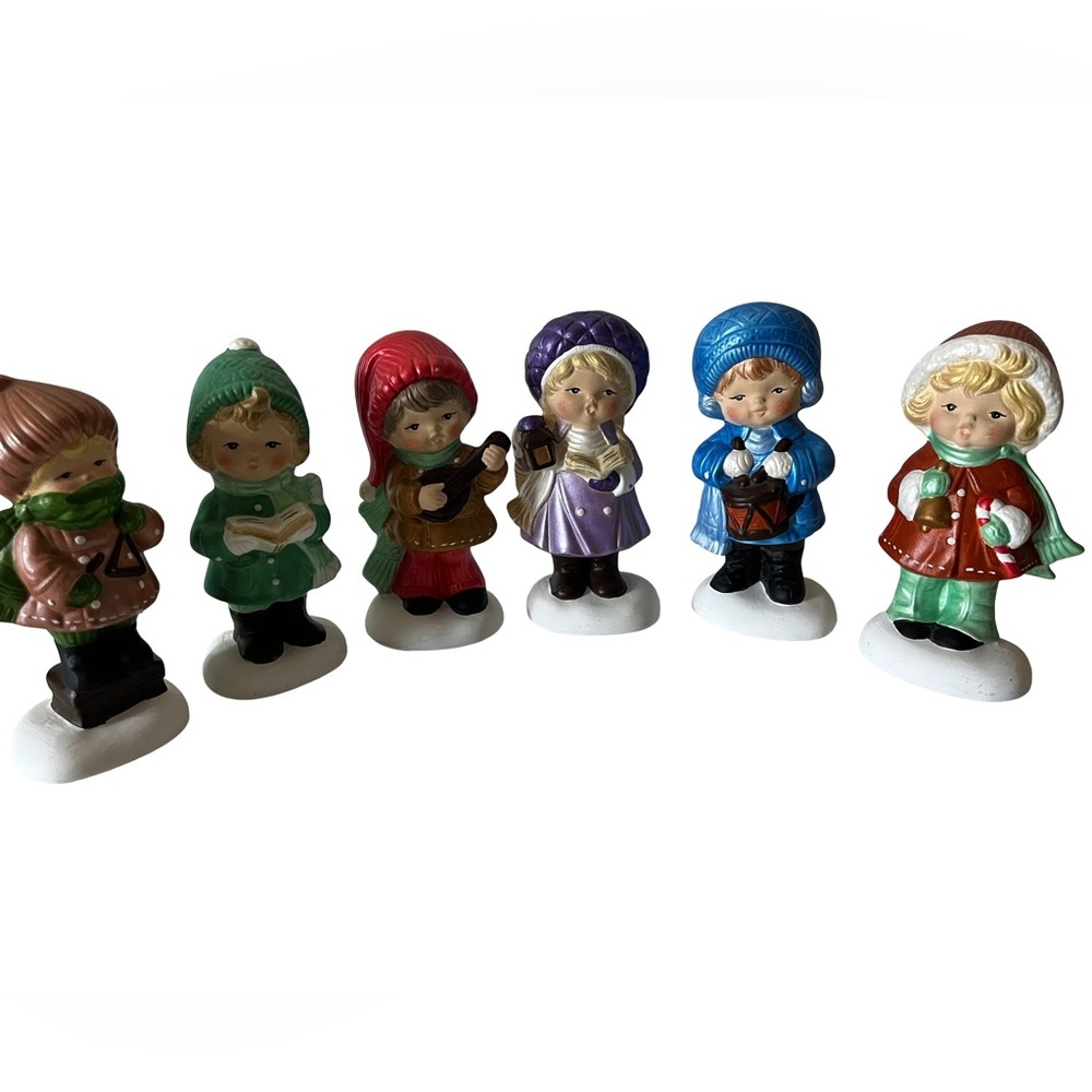 6 Vintage 70’s Ceramic Christmas Carolers Set 6 Hand Painted Vibrant